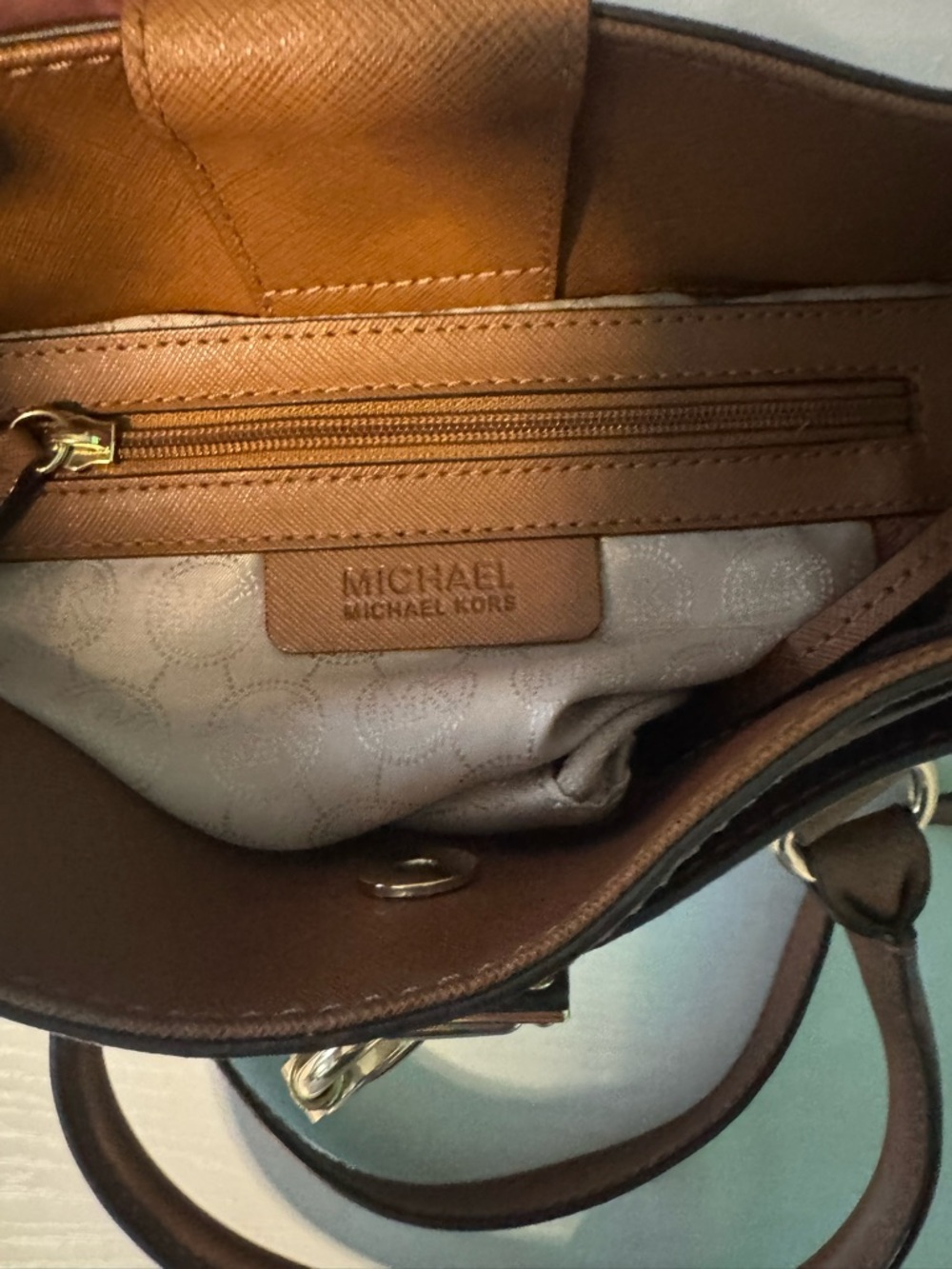 Michael Kors Brown Saffiano Satchel with Gold Hardware - Picture 11 of 13